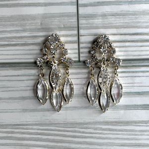 Gold tone crystal chandelier pierced earrings